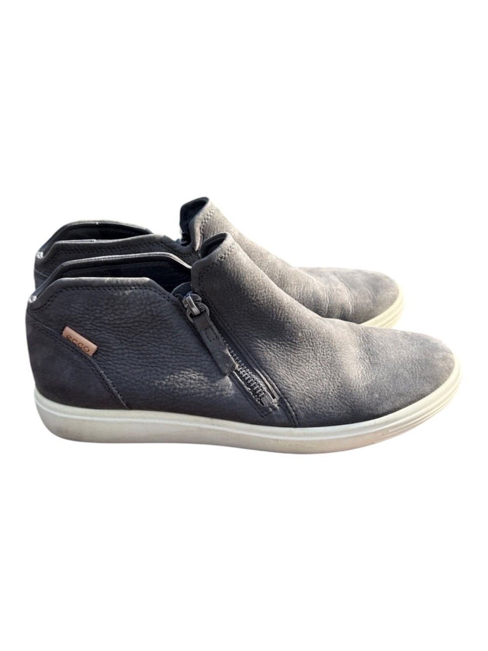 Ecco Soft 7 Low Cut Zip Booties Sneakers Nubuck Dark Shadow Gray Size 39